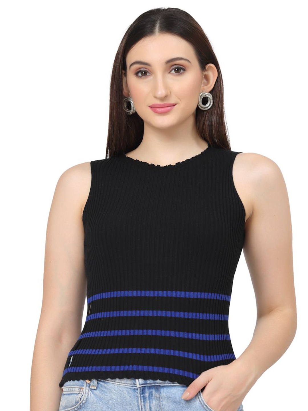 

Kalt Striped Cotton Top, Black