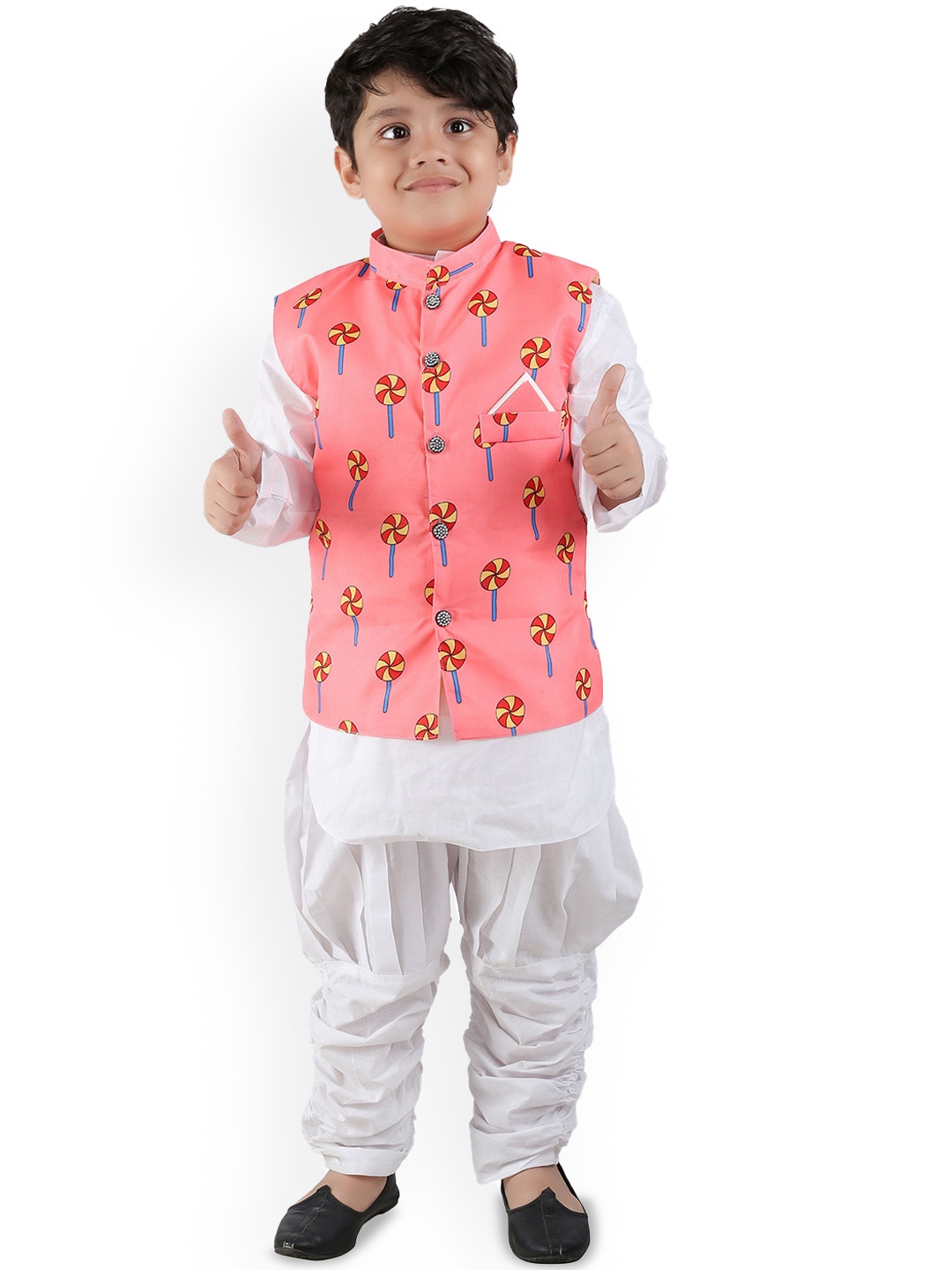 

BAESD Boys Straight Kurta with Churidar & Nehru jacket, White