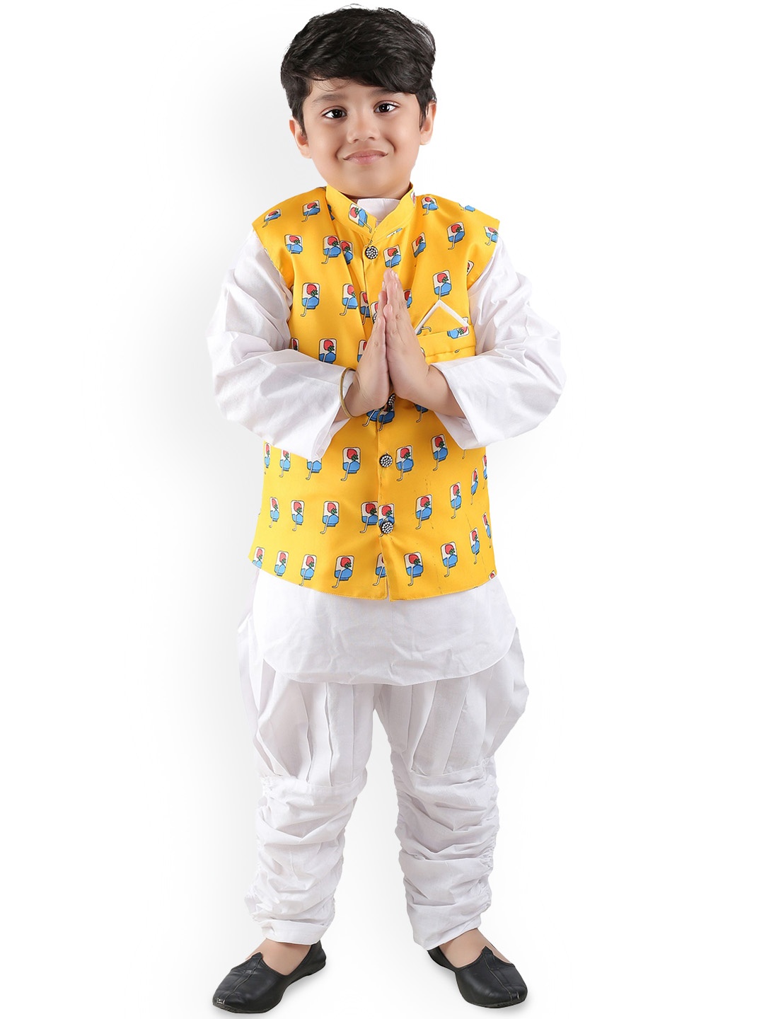 

BAESD Boys Straight Kurta with Churidar & Waistcoat, White
