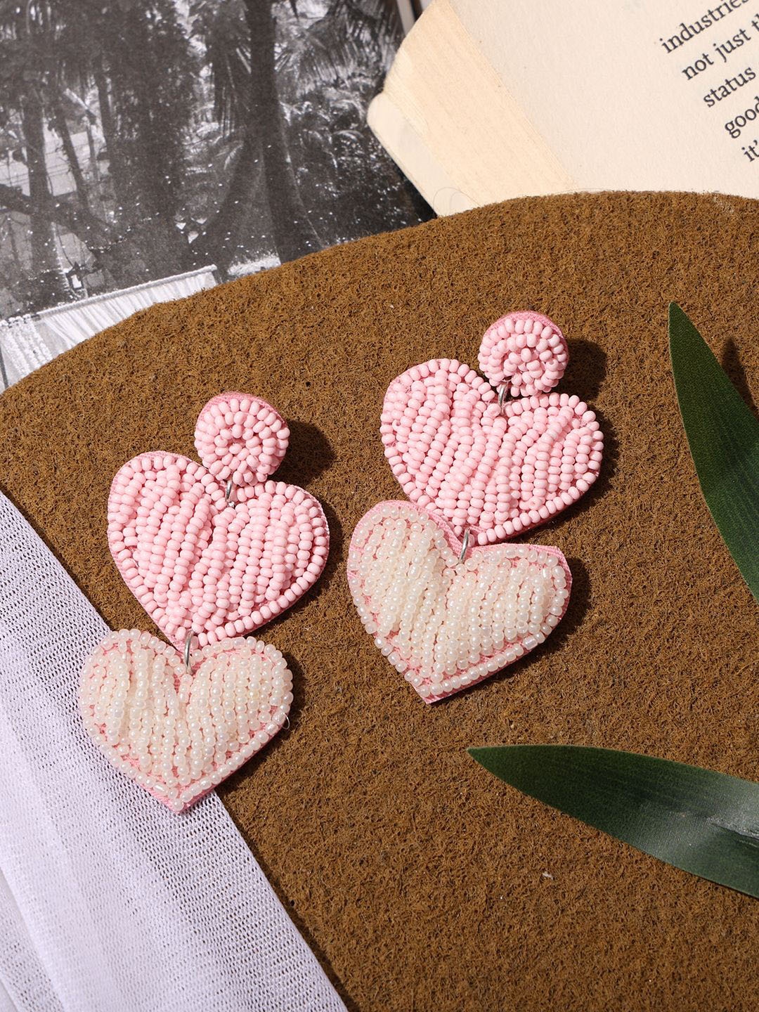 

VENI Beaded Contemporary Drop Earrings, Pink