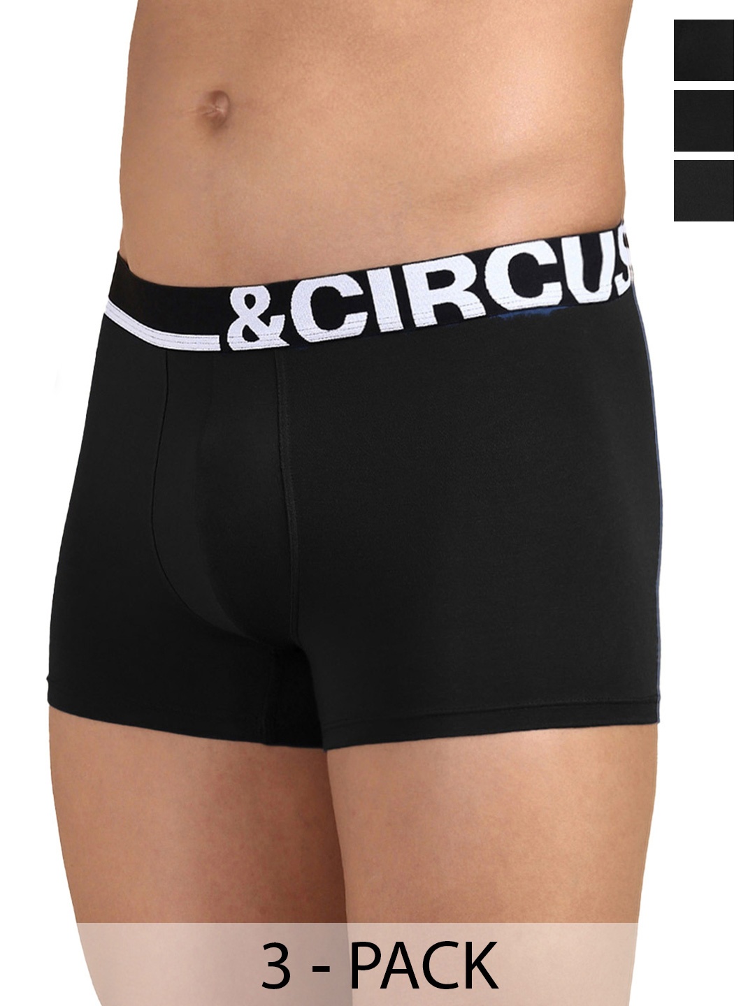 

&CIRCUS Men Solid Mid-Rise Modal Trunks, Black