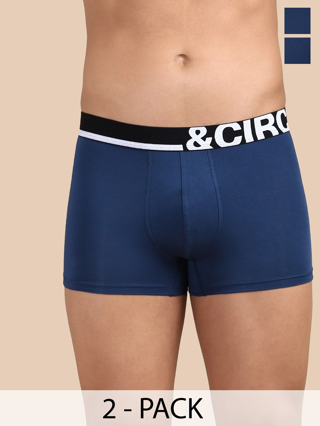 

&CIRCUS Men Pack of 2 Solid Mid-Rise Modal Trunks, Blue
