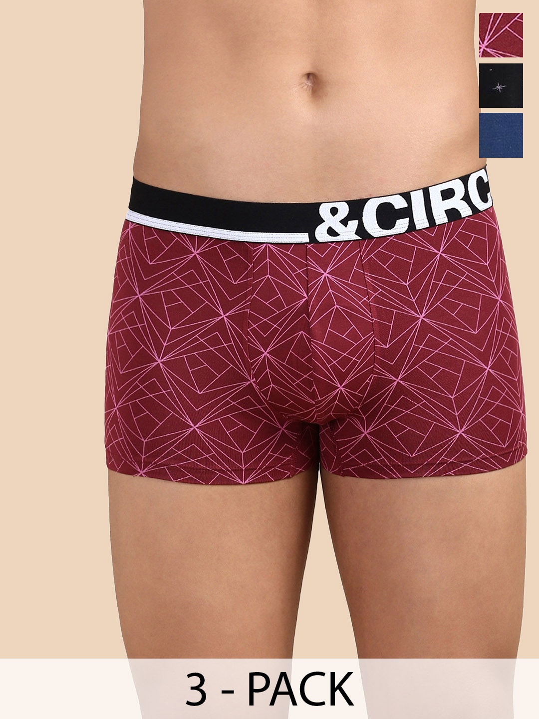 

&CIRCUS Men Solid Mid-Rise Modal Trunks, Burgundy
