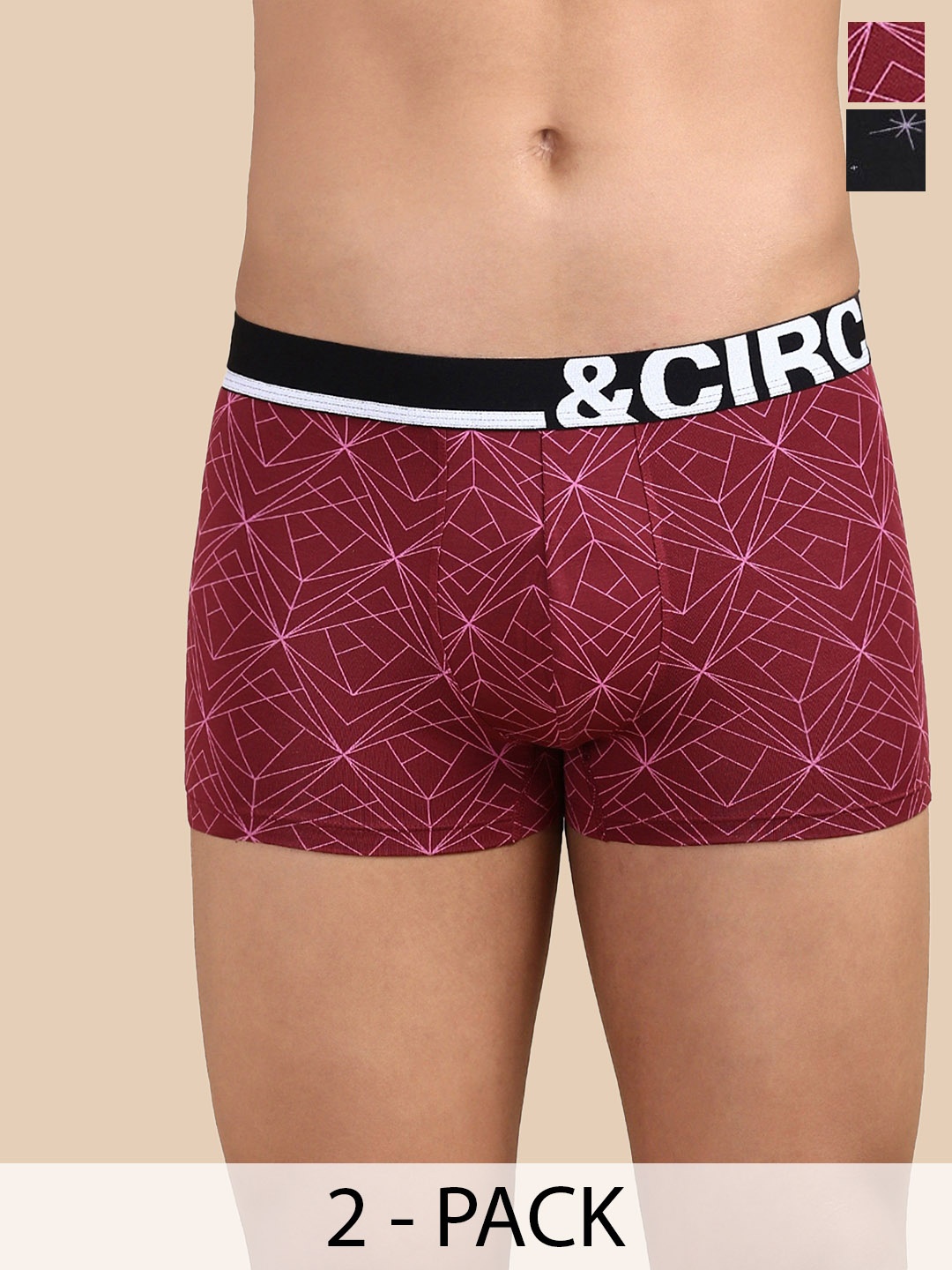 

&CIRCUS Men Solid Mid-Rise Modal Trunks, Maroon