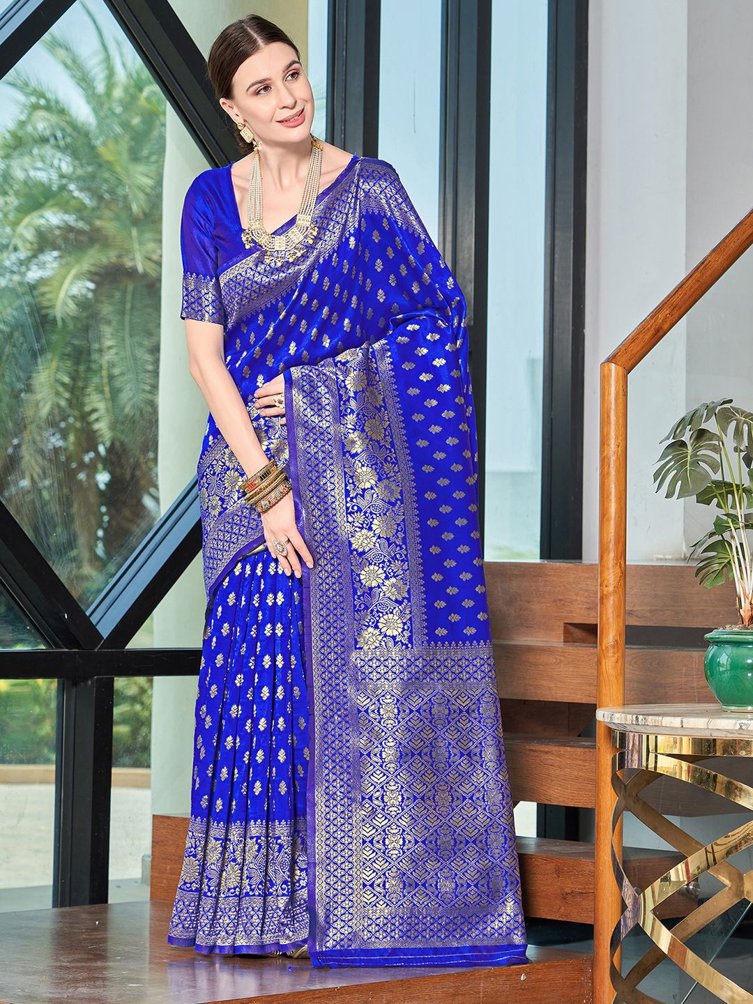 

KALINI Ethnic Motifs Woven Designed Zari Banarasi Saree, Blue