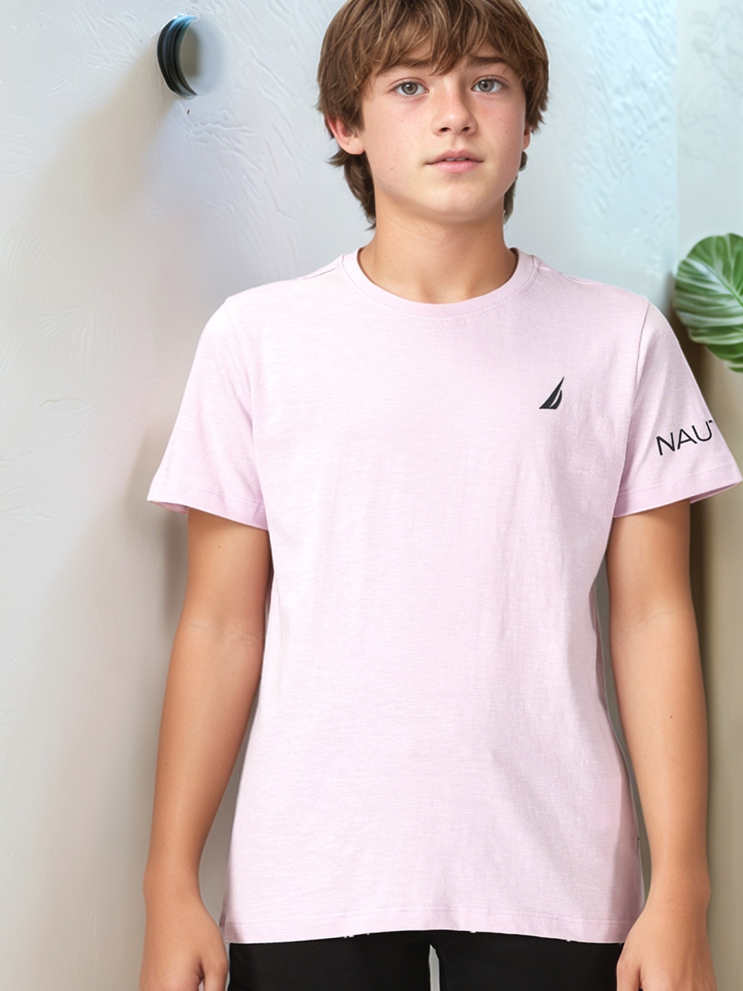 

Nautica Boys Solid Round Neck Cotton T-Shirt, Lavender