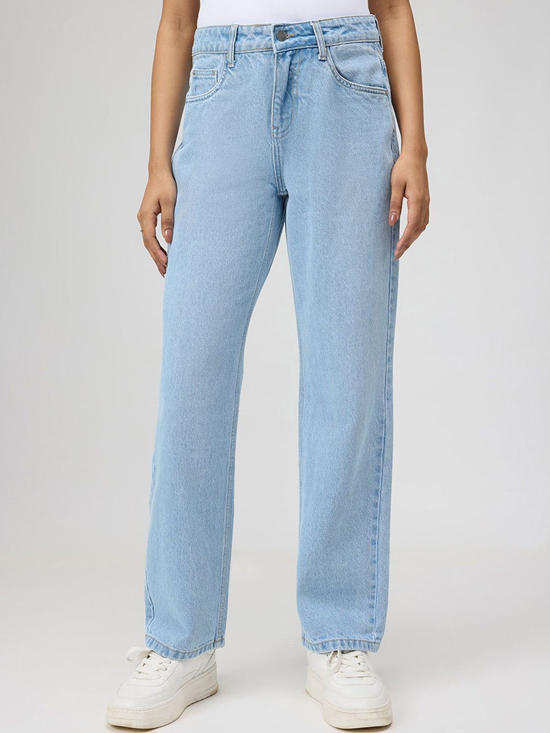 

FREAKINS Women Cotton Straight Fit High-Rise Heavy Fade Jeans, Blue