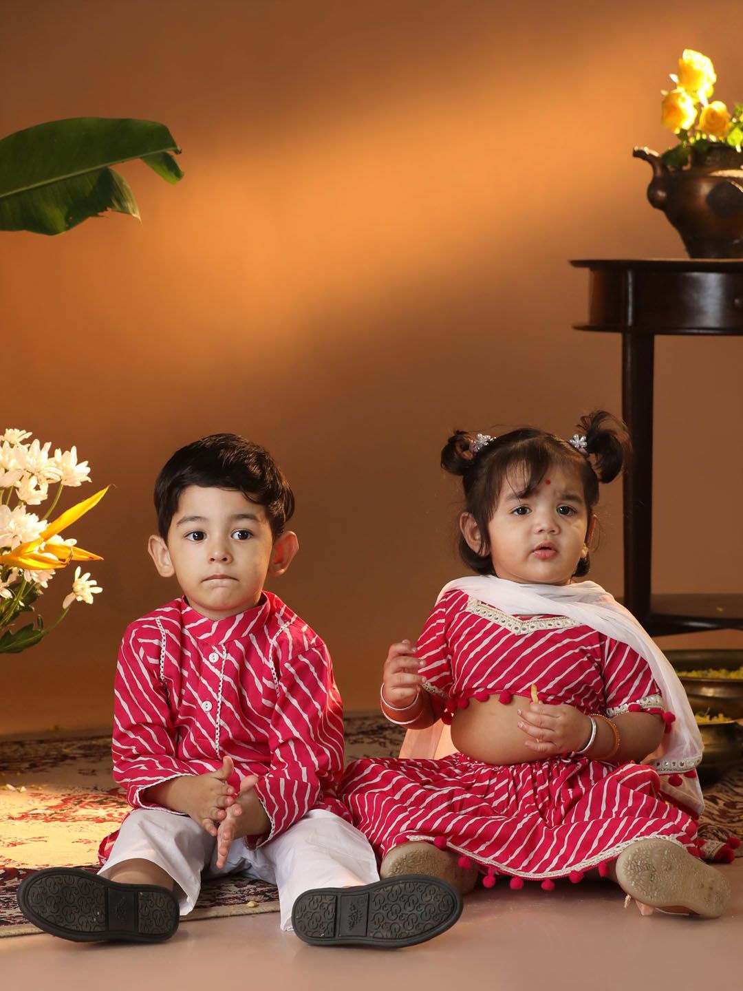 VASTRAMAY Infant Girls Leheriya Printed Ready to Wear Lehenga & Blouse With Dupatta, Pink