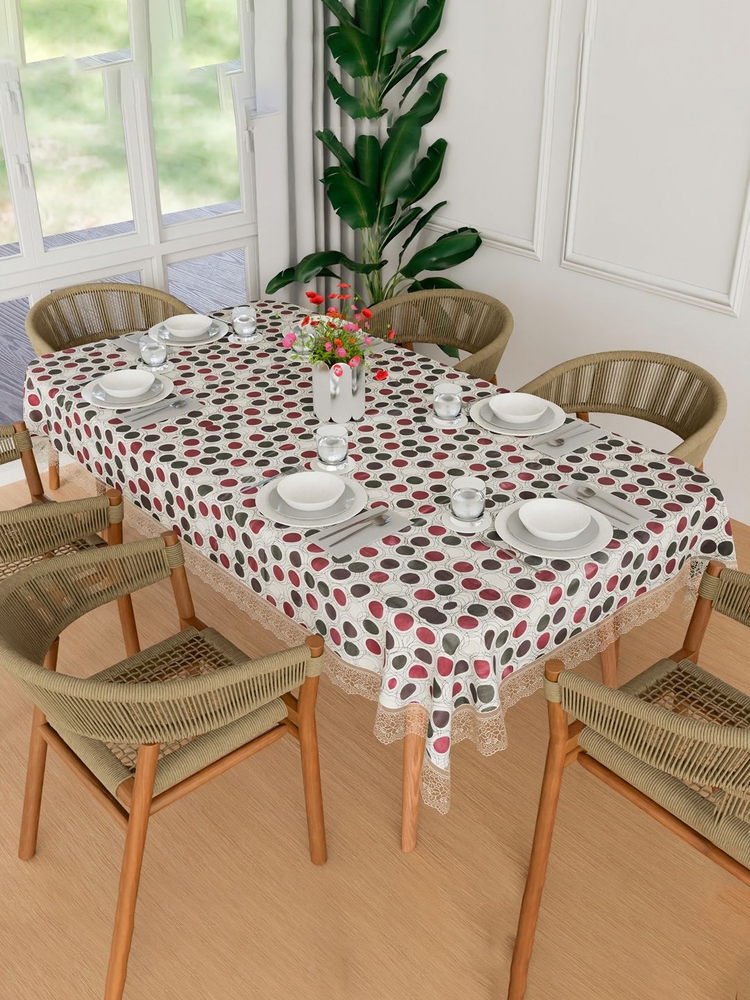 

Kuber Industries White & Grey Geometric Printed Waterproof 6-Seater Table Cover