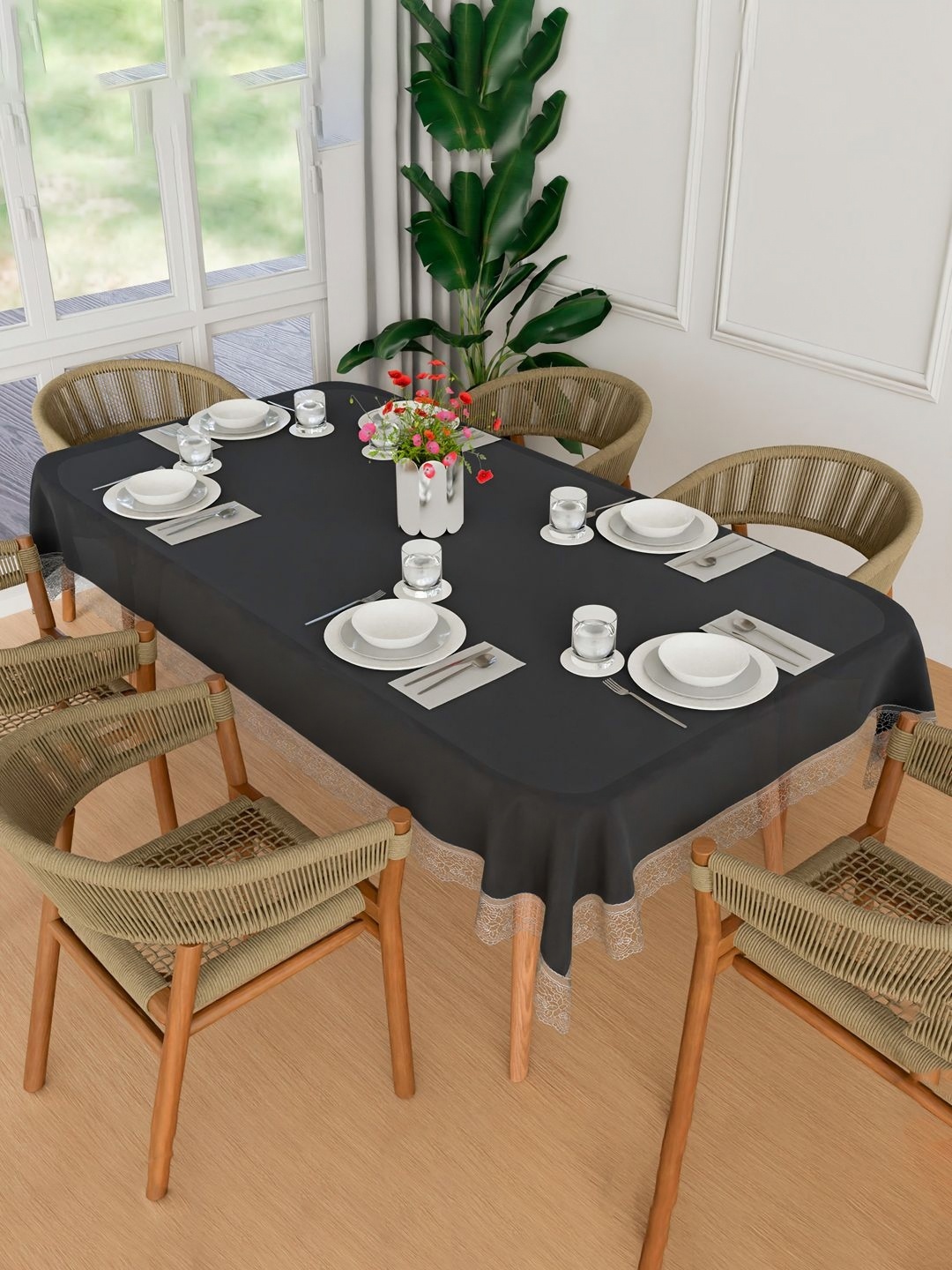 

Kuber Industries Black & Brown Waterproof 6-Seater Table Cover