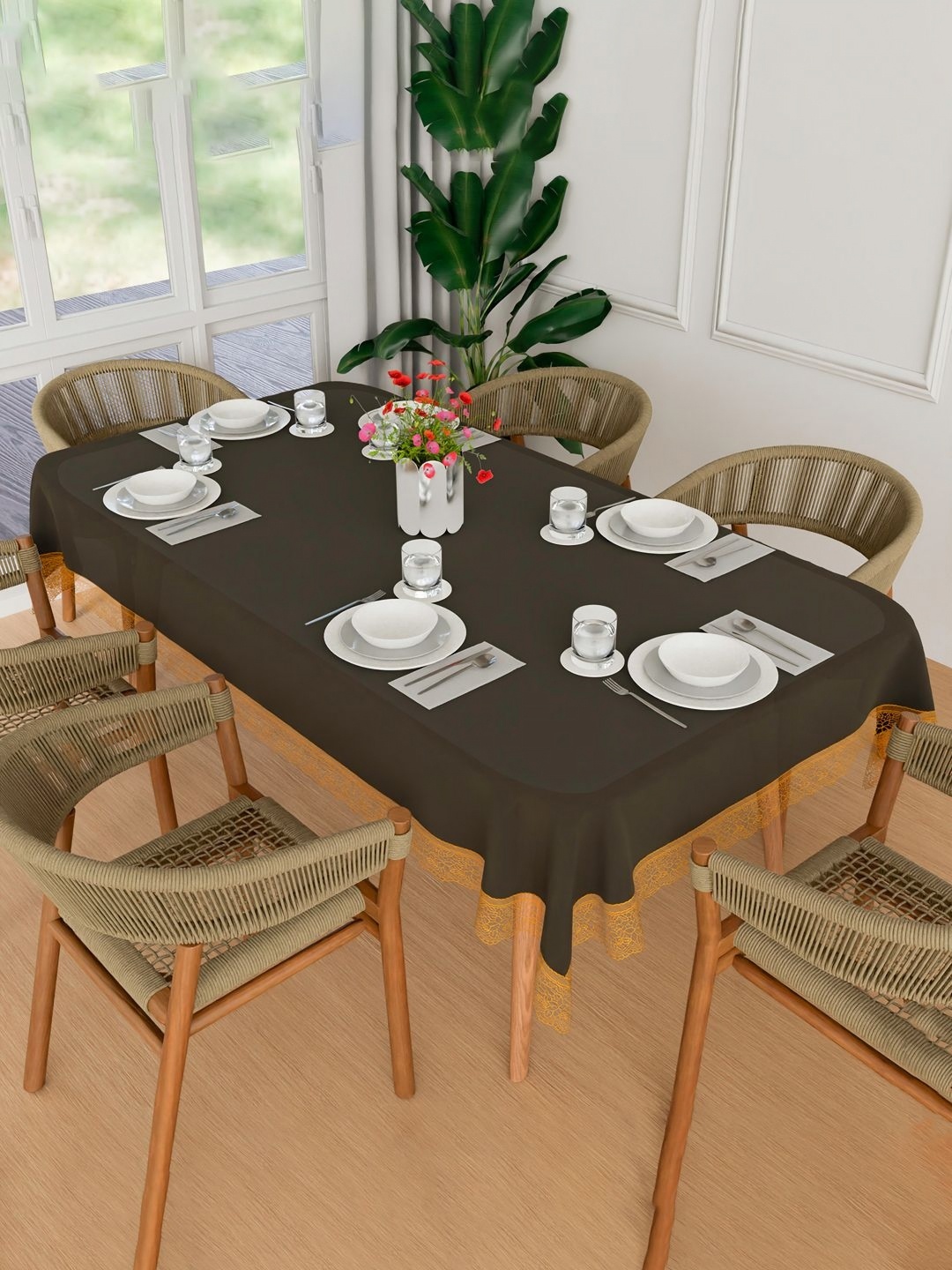 

Kuber Industries Black & Gold Toned Waterproof 6-Seater Table Cover