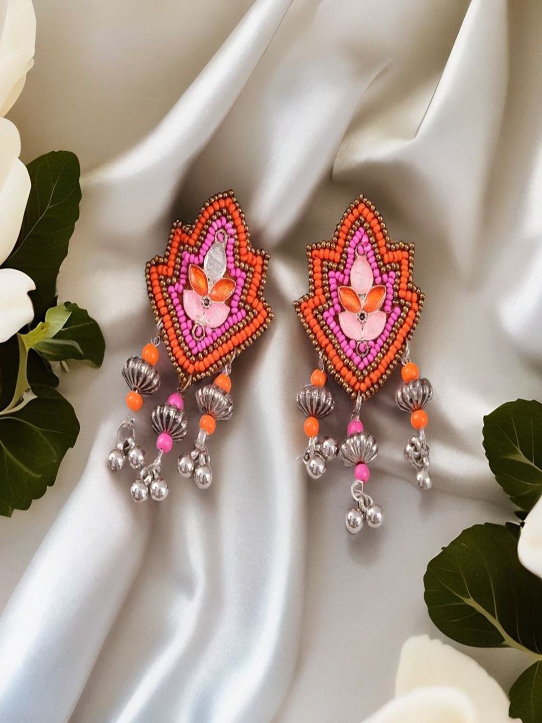 

UNIVERSITY TRENDZ Silver-Plated Classic Drop Earrings, Orange
