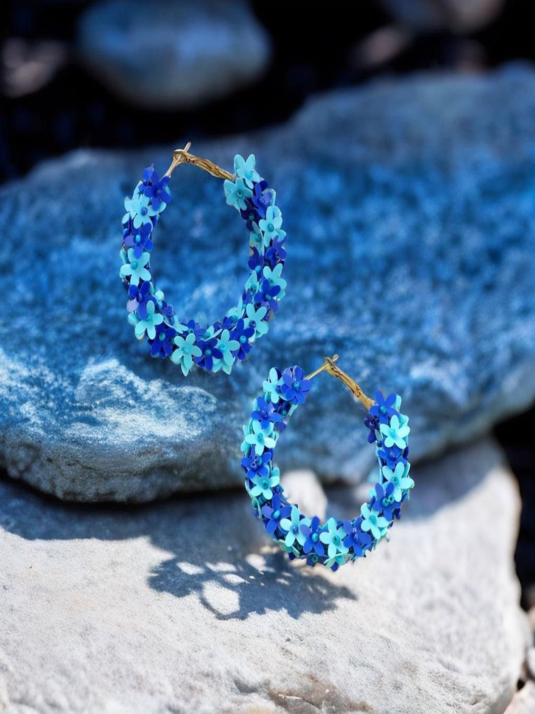 

UNIVERSITY TRENDZ Gold-Plated Beaded Classic Hoop Earrings, Blue