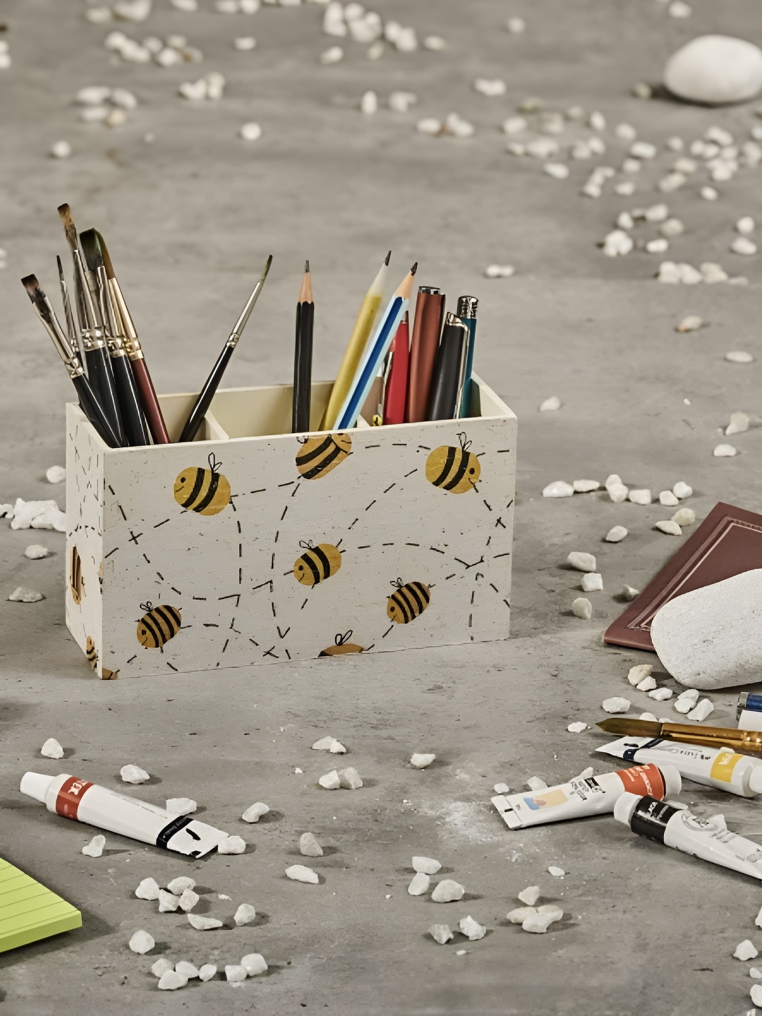 

A Tiny Mistake White & Yellow Printed Wooden Utility Holder