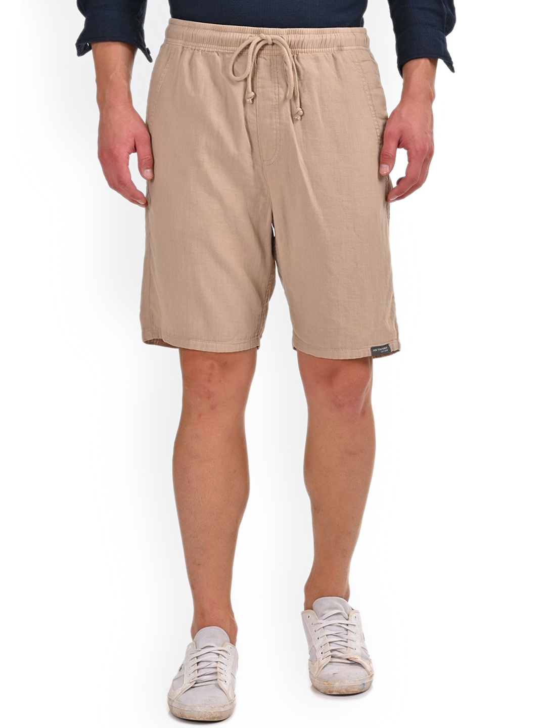 

POE Men Slim Fit Daisy-Double-Layered Shorts, Beige