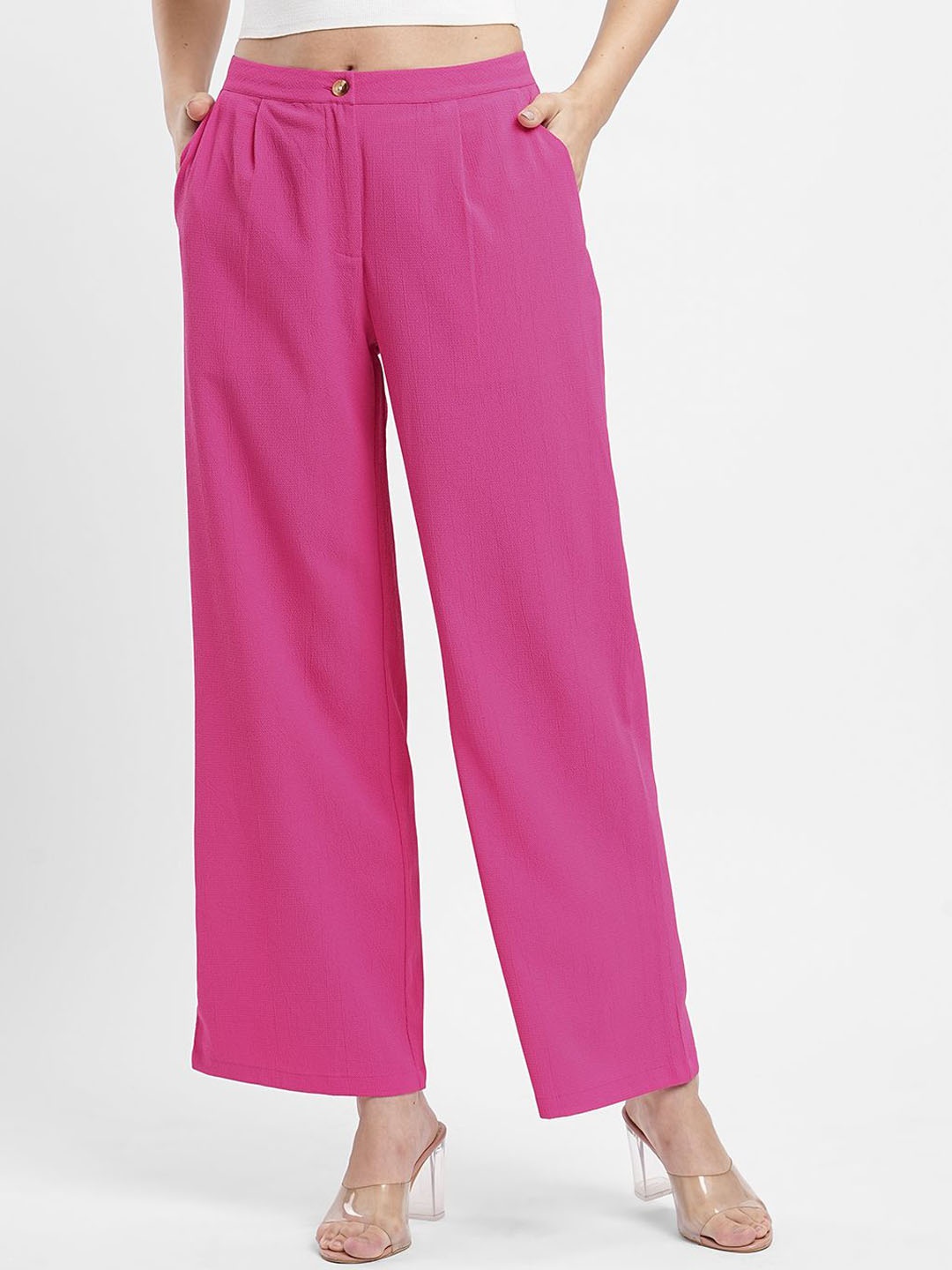 

Bombay High Women Relaxed High-Rise Pleated Wide Leg Trousers, Pink