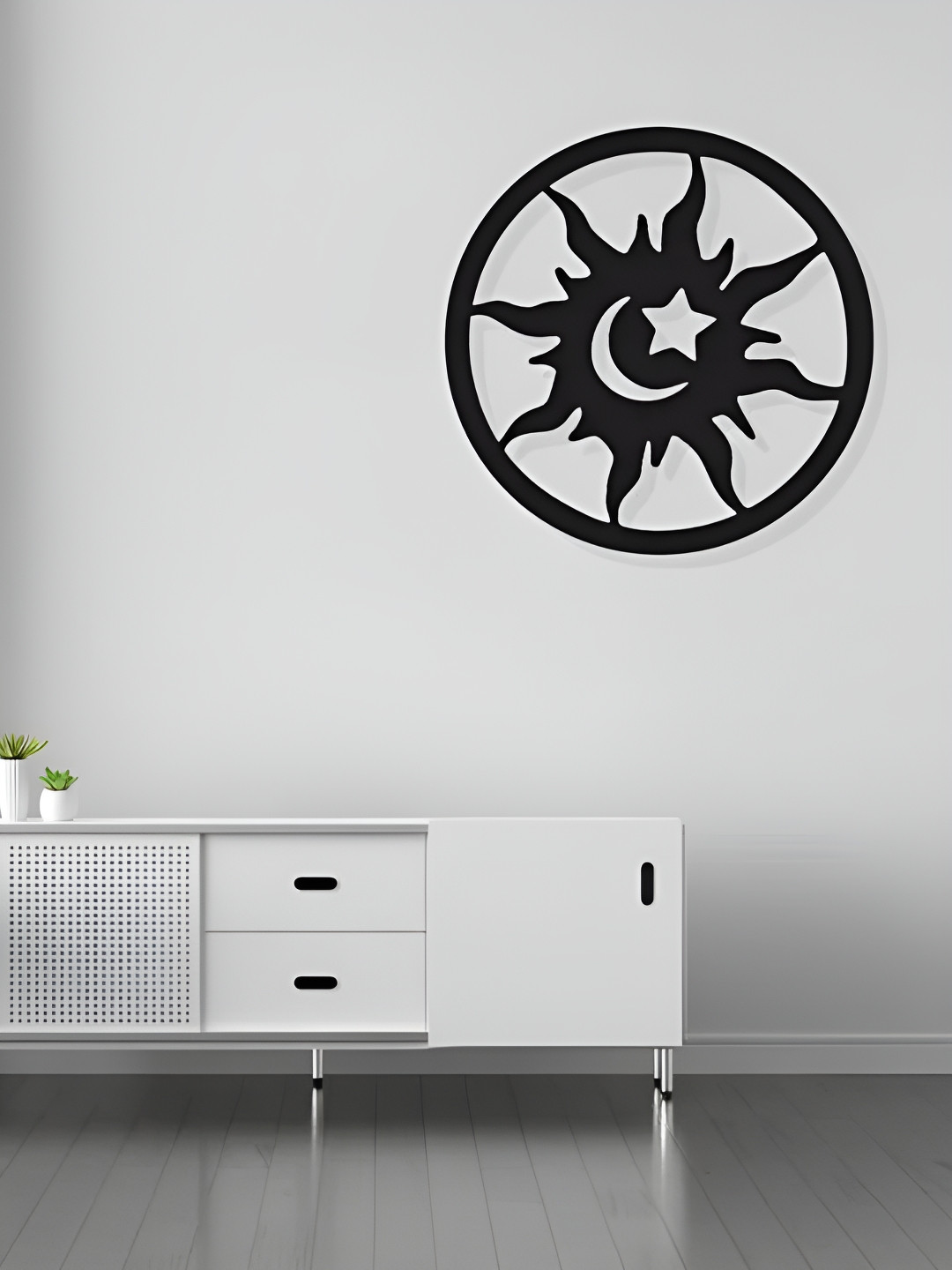 

ARTROOMS Black Sun Moon Star Printed Metal Wall Decor