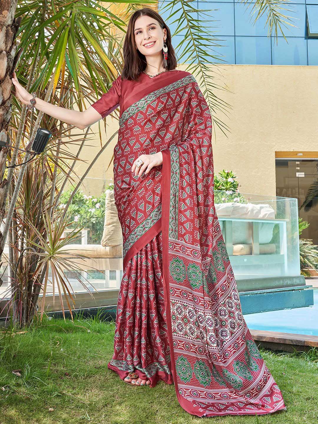 

KALINI Geometric Printed Muga Saree, Multi