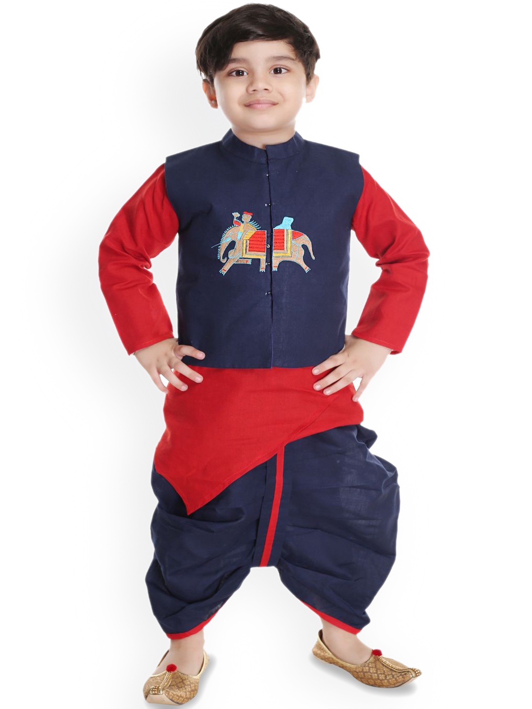 

BAESD Boys Straight Kurta with Dhoti Pants & Waistcoat, Navy blue