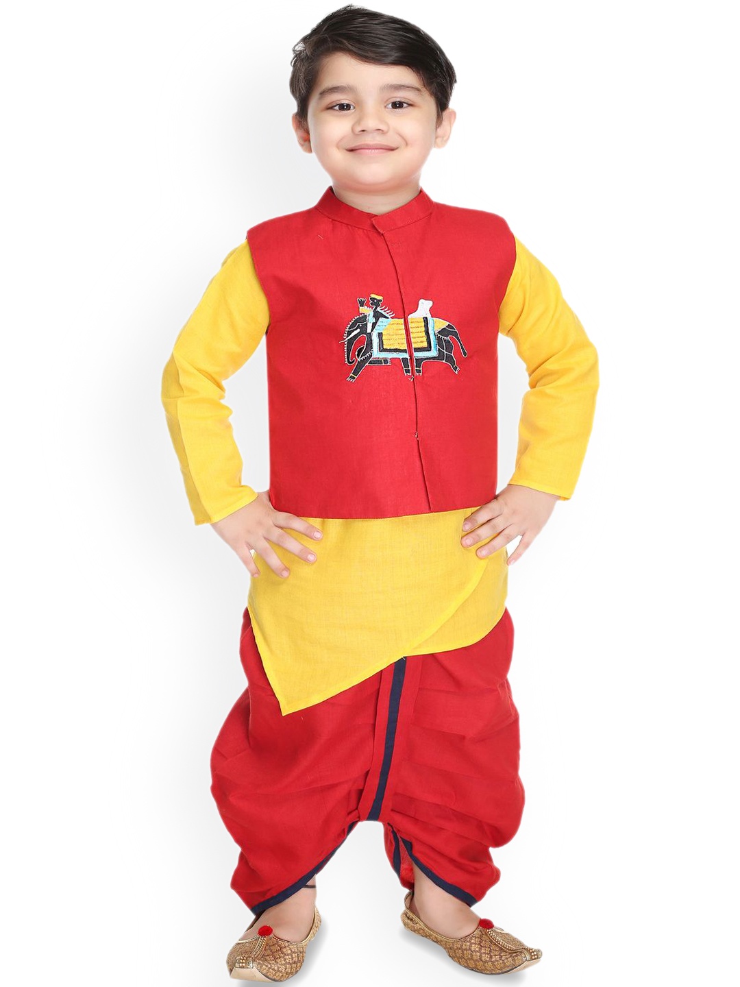 

BAESD Boys Straight Kurta with Dhoti Pants & Waistcoat, Yellow