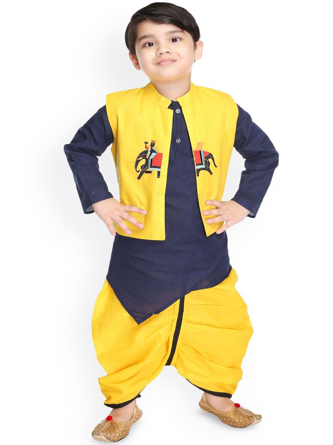 

BAESD Boys Straight Kurta with Dhoti Pants & Waistcoat, Yellow