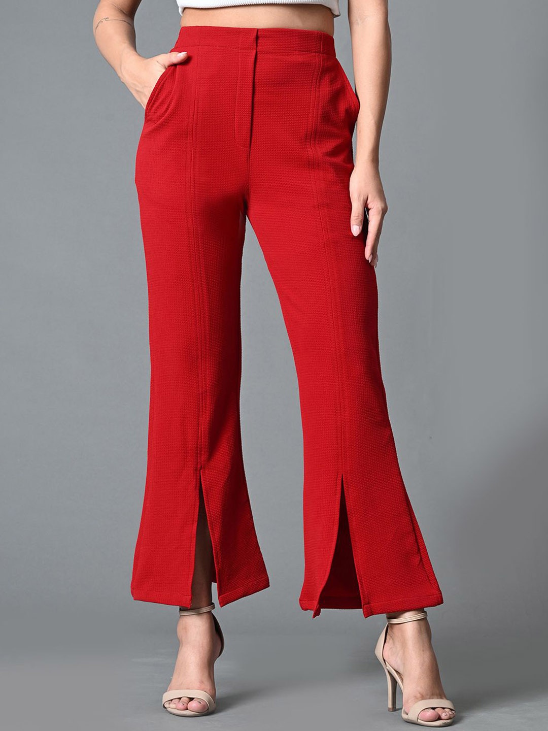 

The Roadster Lifestyle Co Women Flared-Fit Parallel Bootcut Trousers, Red