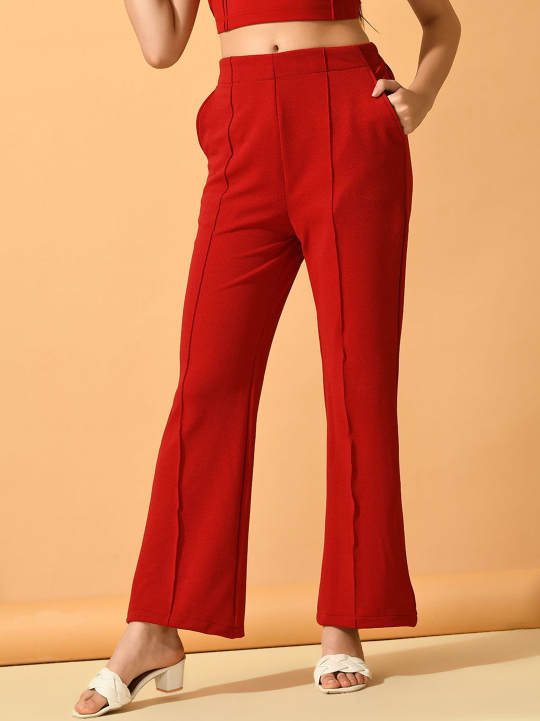 

The Roadster Lifestyle Co Women Flared-Fit Parallel Bootcut Trousers, Red
