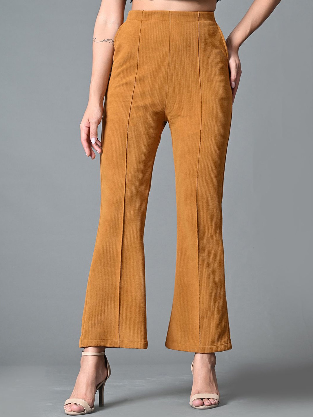 

Roadster Flared-Fit Textured Trousers, Mustard