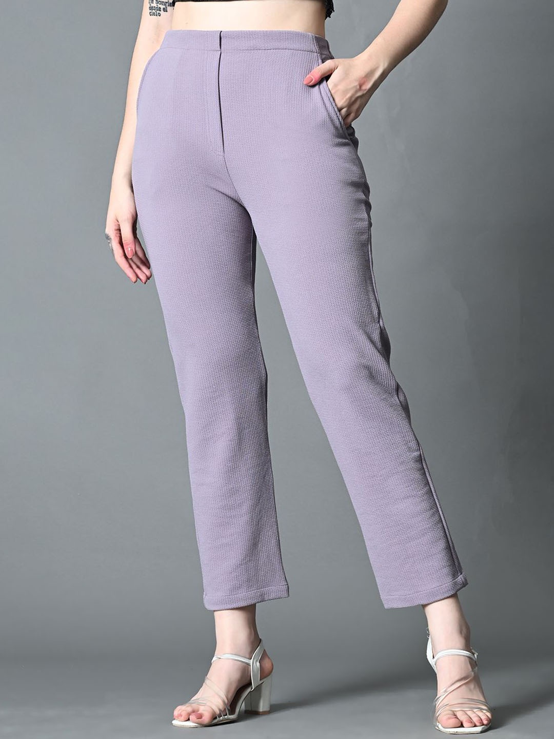 

The Roadster Lifestyle Co Women Solid High Waist Straight Trousers, Lavender