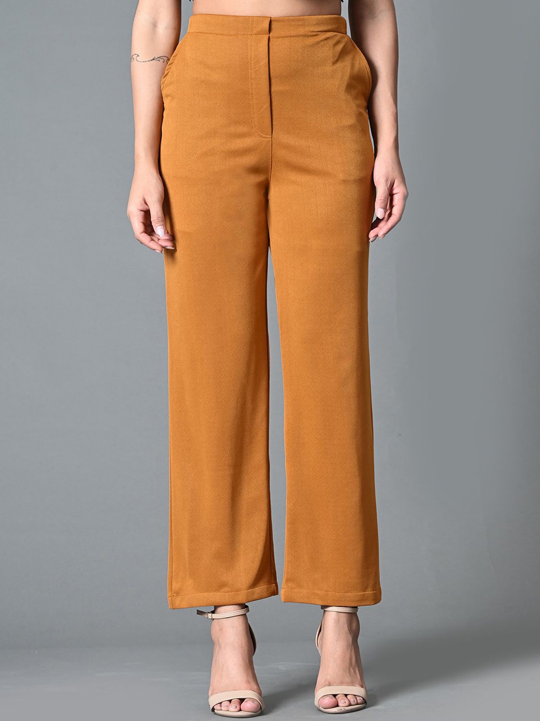 

The Roadster Lifestyle Co Women Straight-Fit Regular Trousers, Mustard