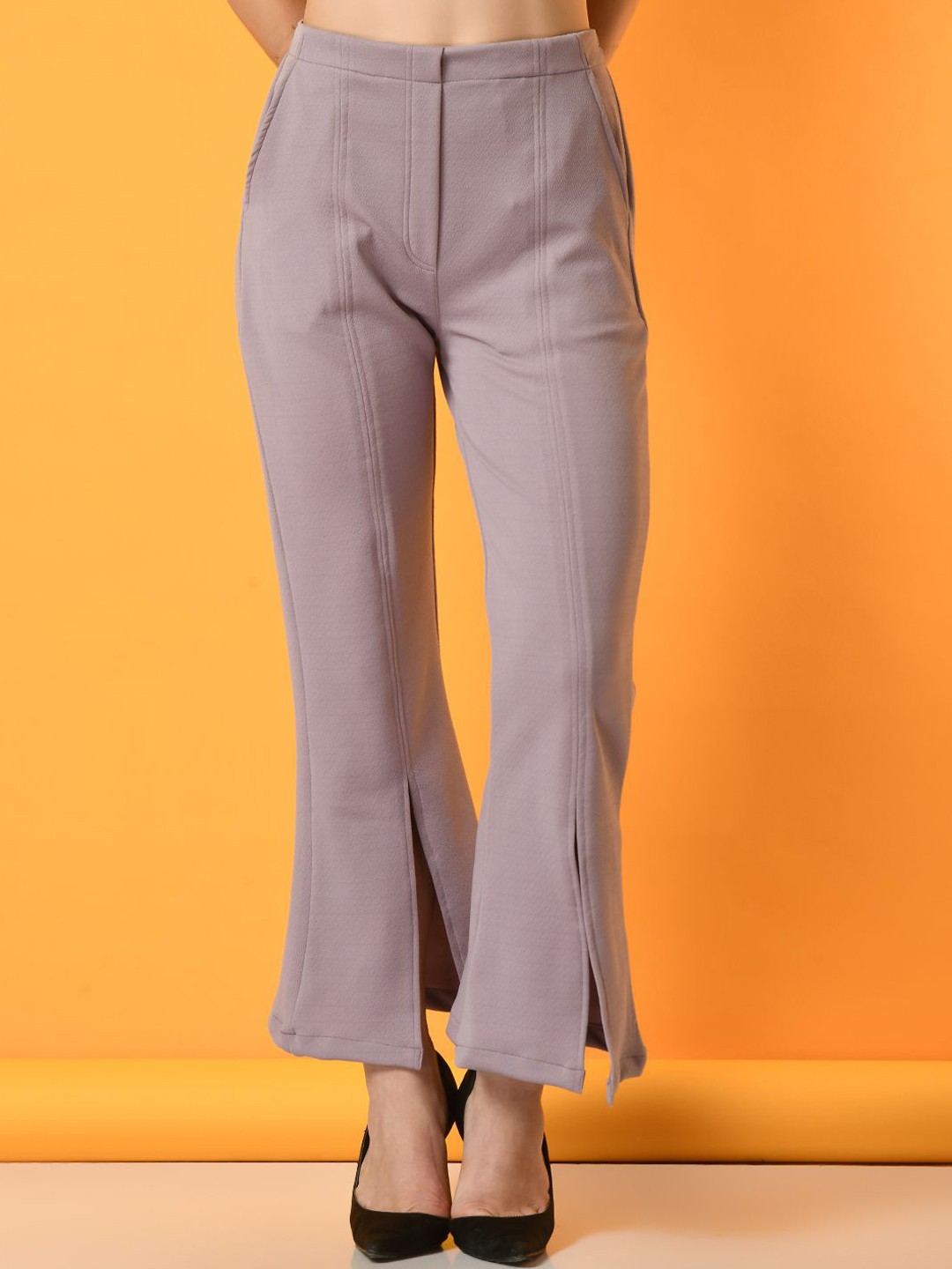 

The Roadster Lifestyle Co Women Flared-Fit Wrinkle Free Bootcut Trousers, Lavender
