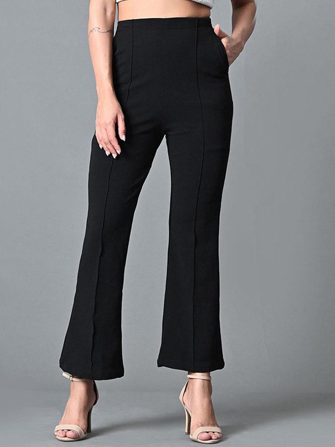 

The Roadster Lifestyle Co Women Flared-Fit Parallel Bootcut Trousers, Black