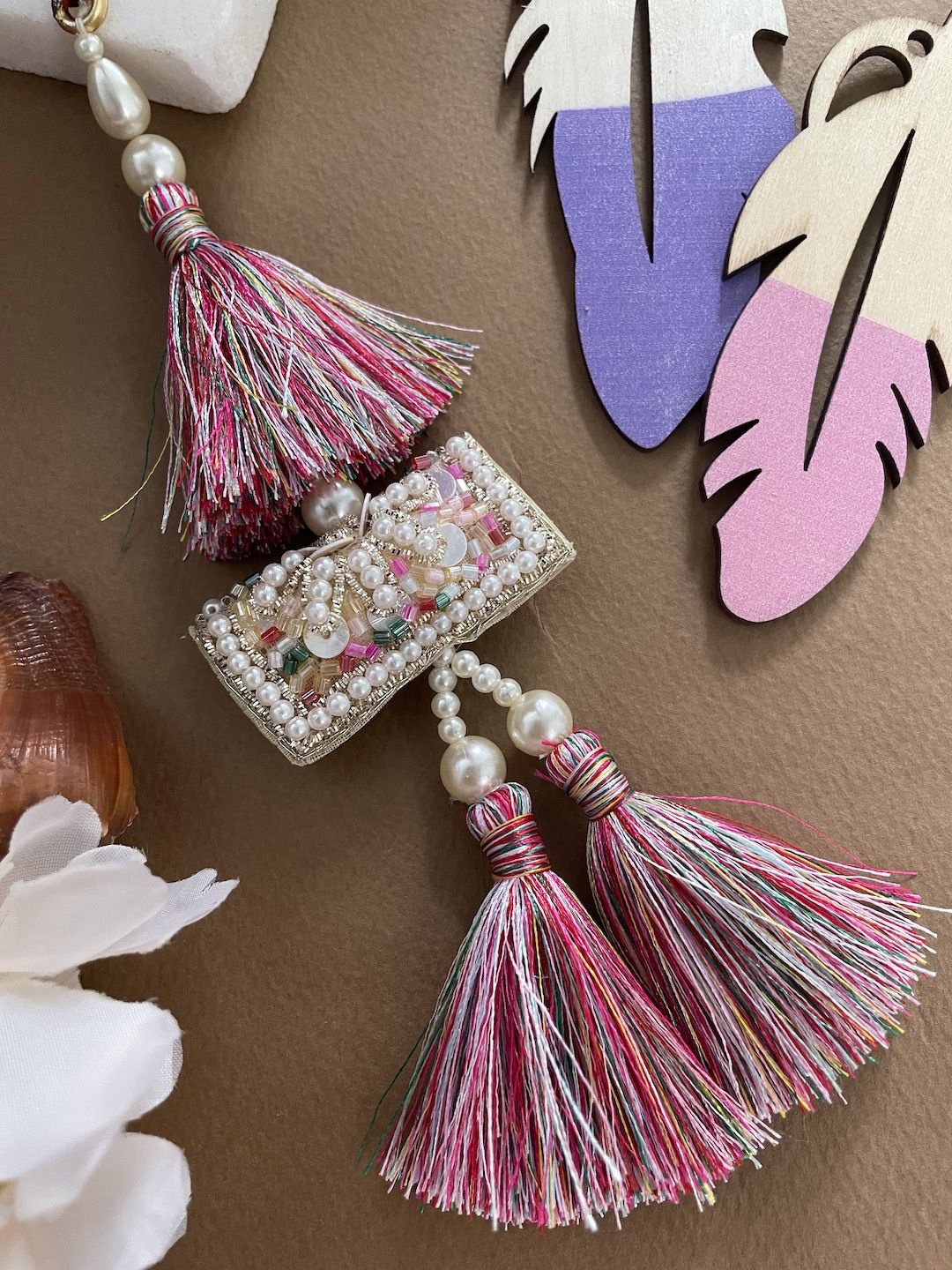 

Digital Dress Room Tassel Pearls Beaded Thread Latkan Lumba Rakhi, Pink