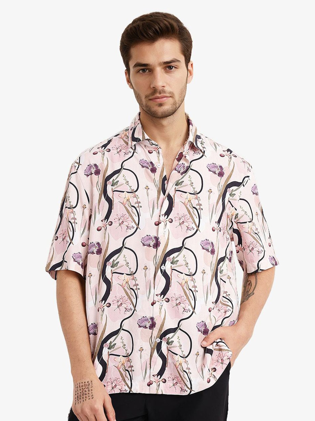 

RARE RABBIT Men Comfort Opaque Floral Printed Casual Shirt, Peach