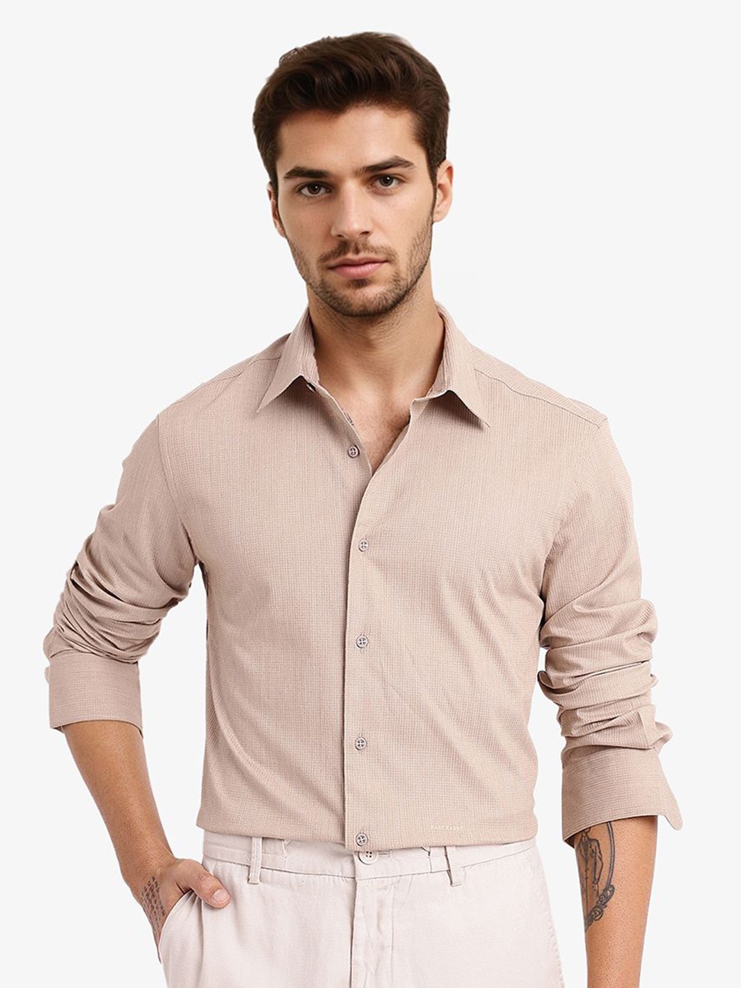 

RARE RABBIT Men Comfort Opaque Casual Shirt, Khaki