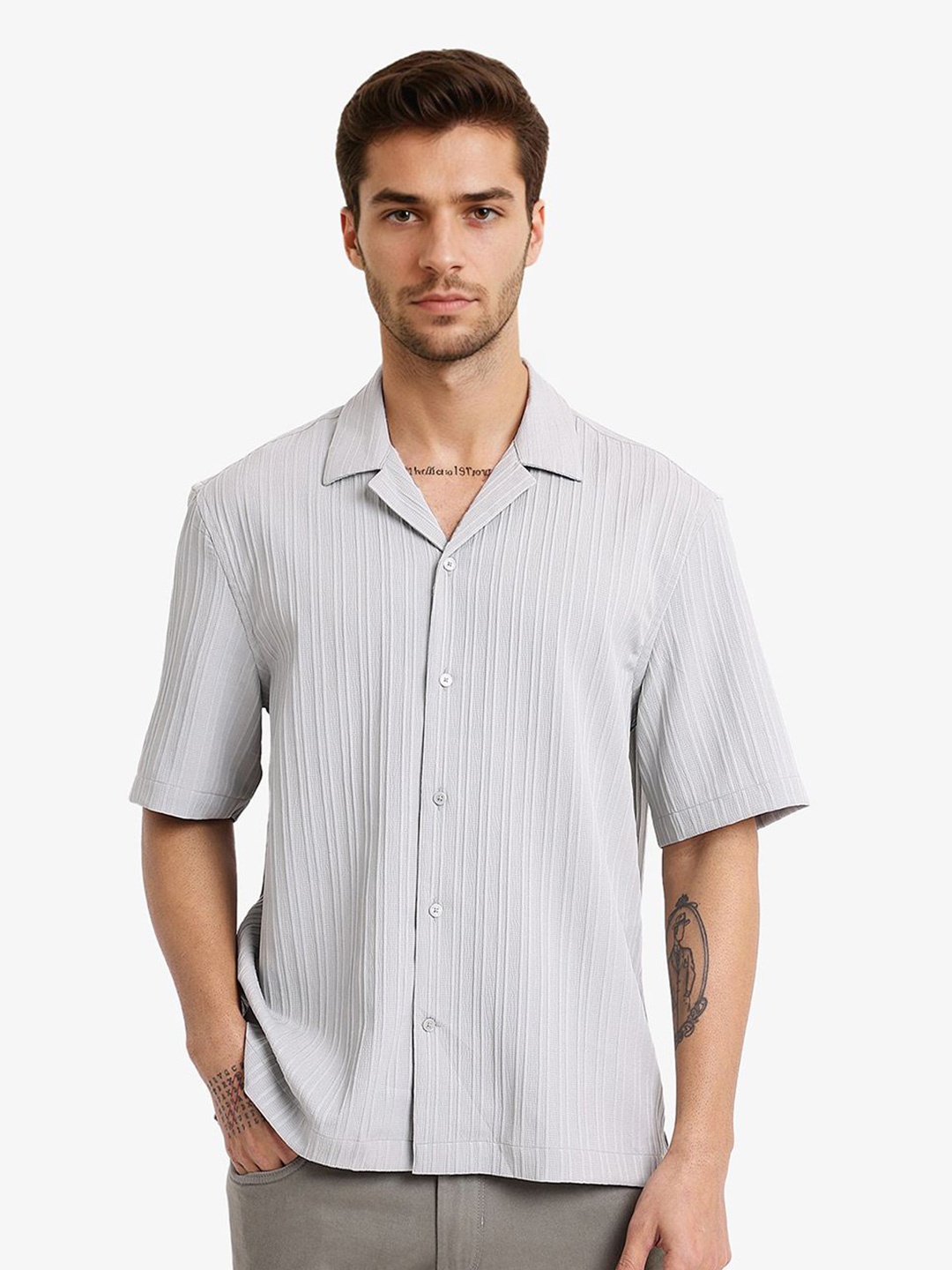 

RARE RABBIT Men Comfort Opaque Striped Casual Shirt, Grey