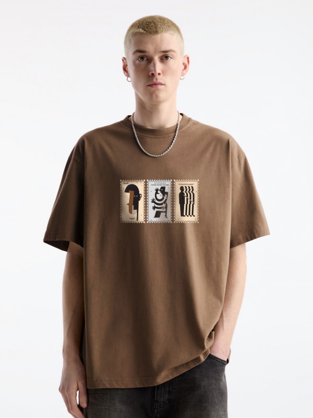 

MISCHIEF MONKEY Men Graphic Printed Round Neck Cotton Oversized T-Shirt, Khaki