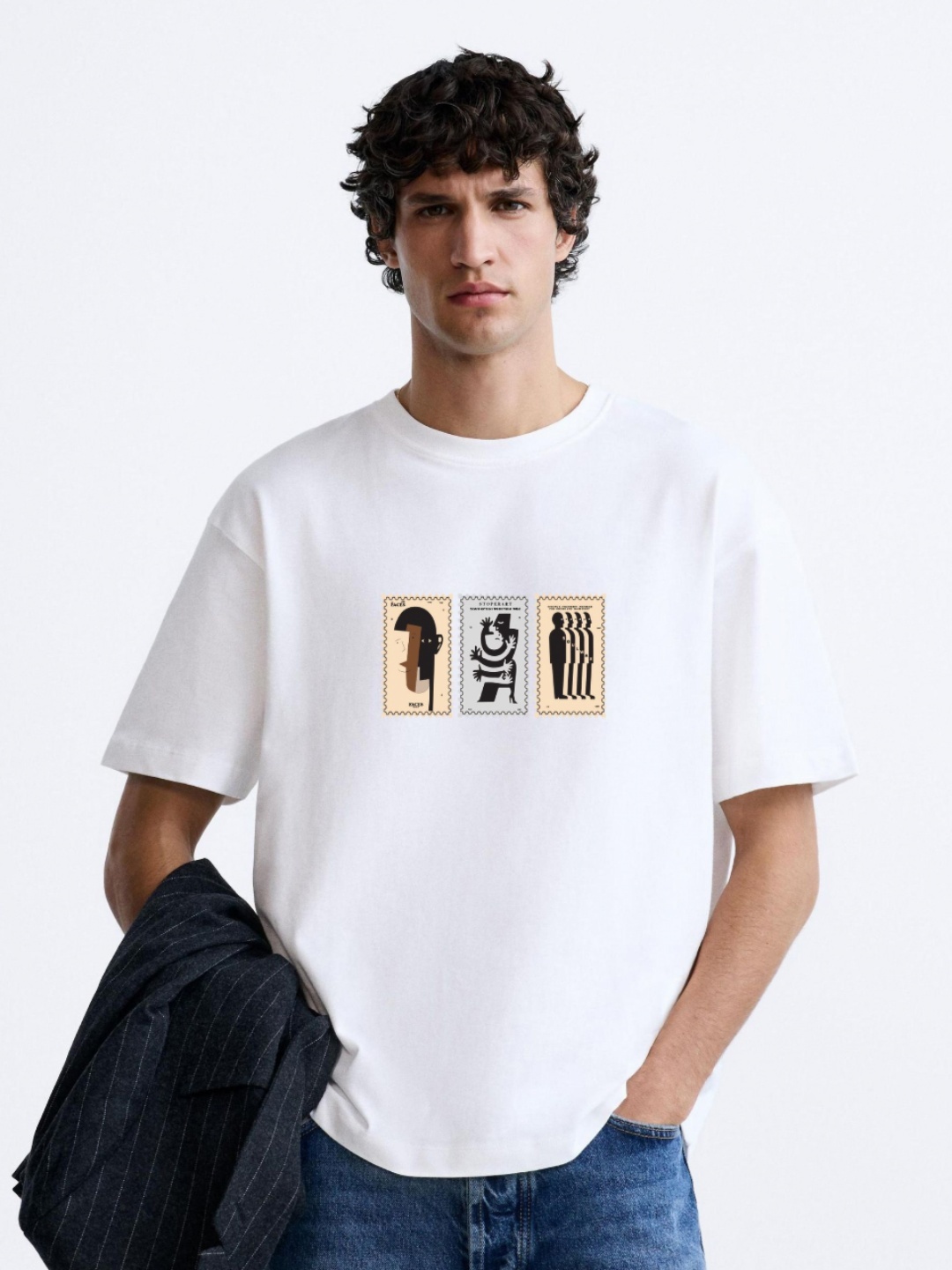 

MISCHIEF MONKEY Men Graphic Printed Round Neck Cotton Oversized T-Shirt, White