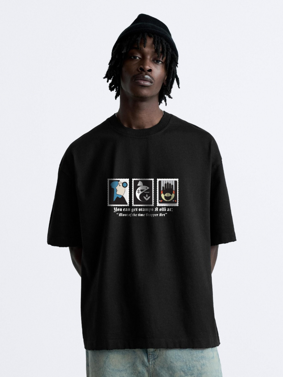 

MISCHIEF MONKEY Men Graphic Printed Round Neck Cotton Oversized T-Shirt, Black