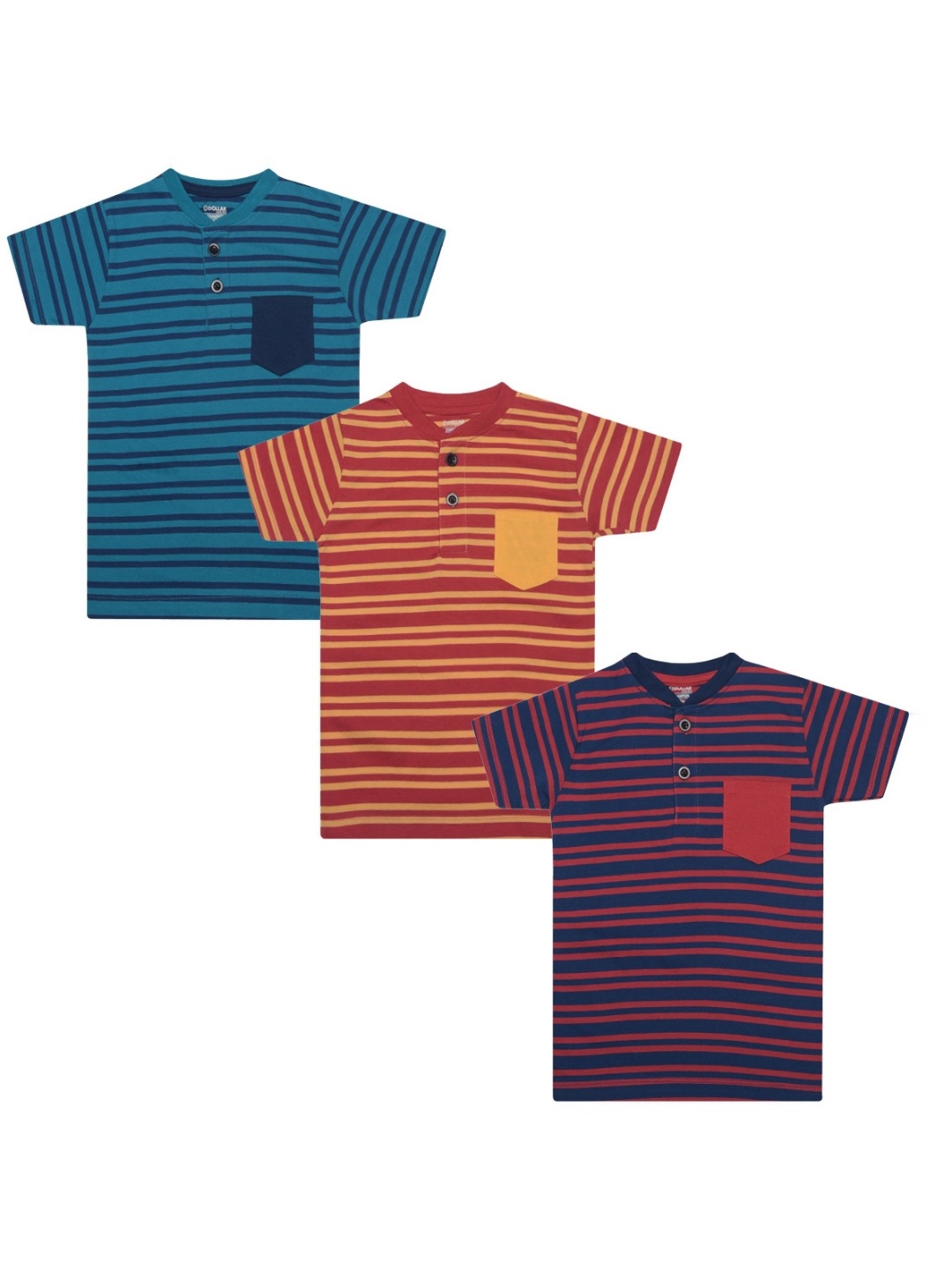 

Dollar Champion Kidswear Boys Pack Of 3 Striped Pockets T-shirt, Blue