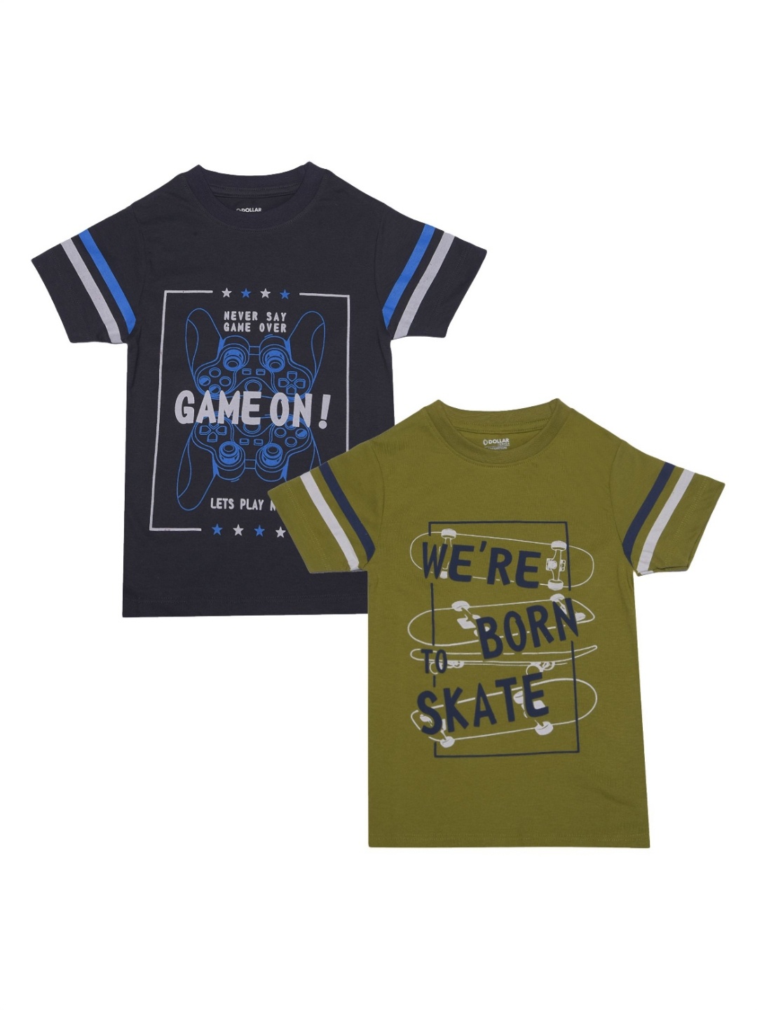 

Dollar Champion Kidswear Boys Pack Of 2 Typography Printed T-shirt, Olive