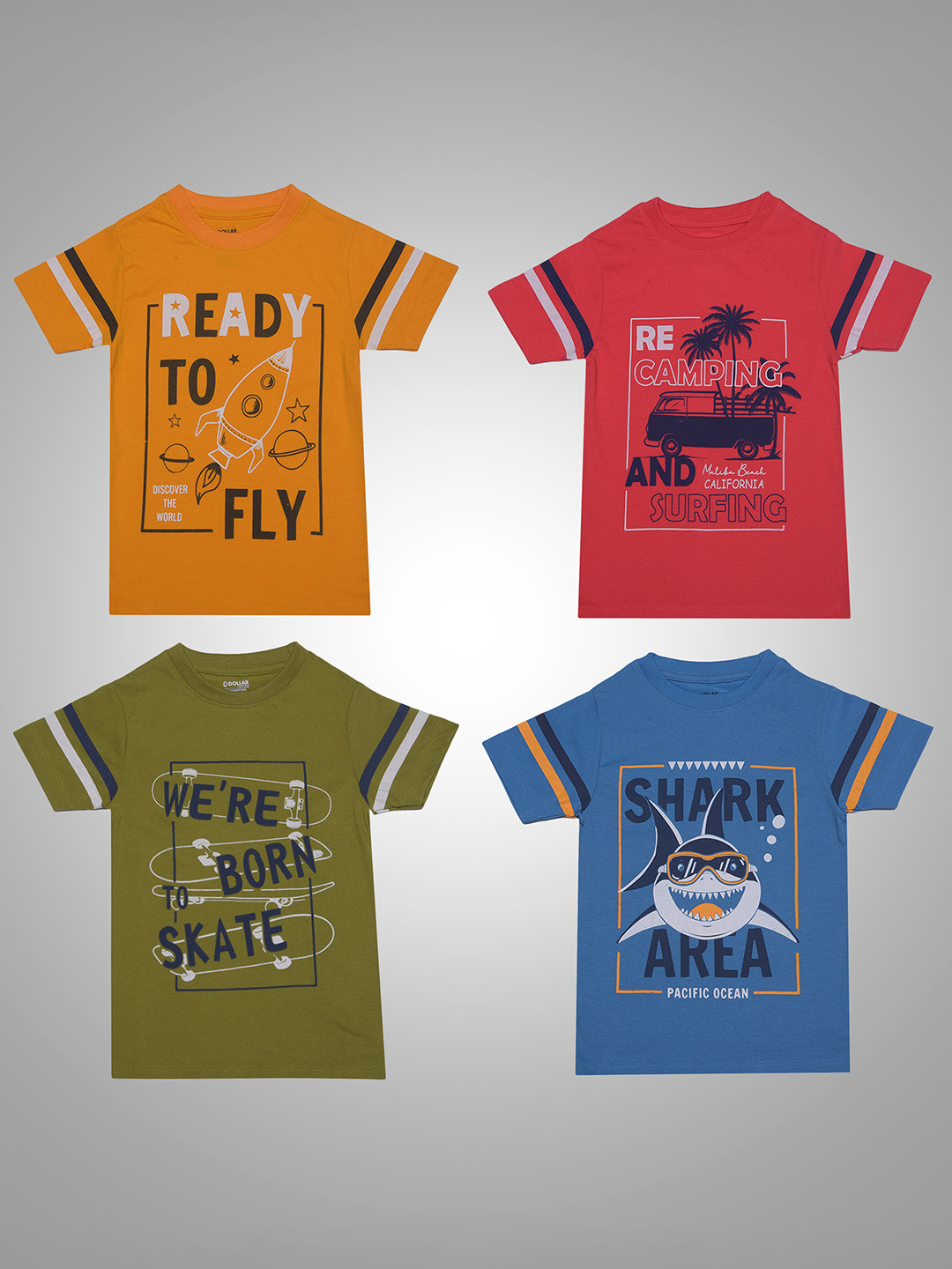 

Dollar Champion Kidswear Boys Pack Of 4 Typography Printed T-shirts, Yellow