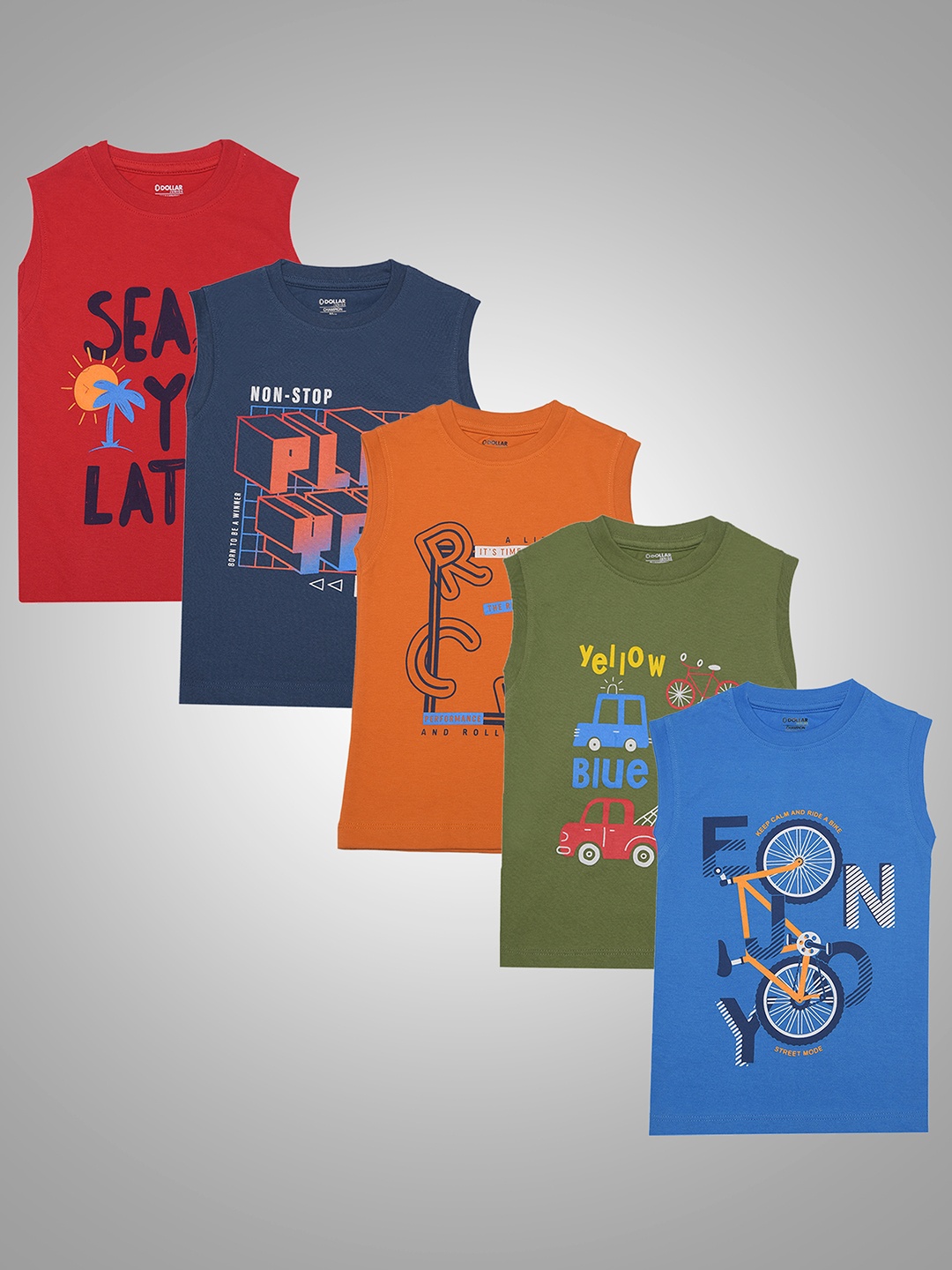 

Dollar Champion Kidswear Boys Pack Of 5 Printed T-shirt, Blue