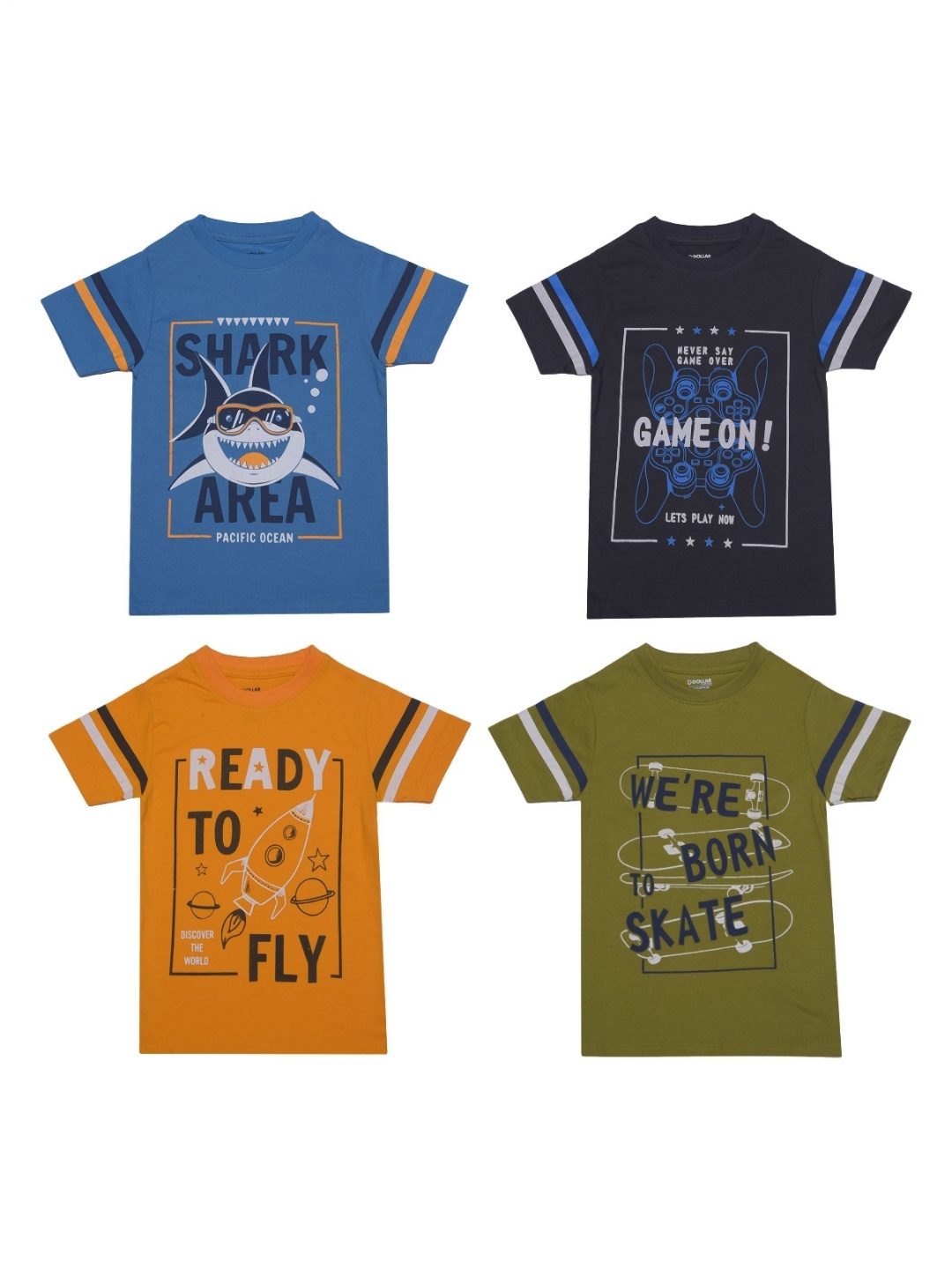 

Dollar Champion Kidswear Boys Pack Of 4 Typography Printed T-shirt, Blue