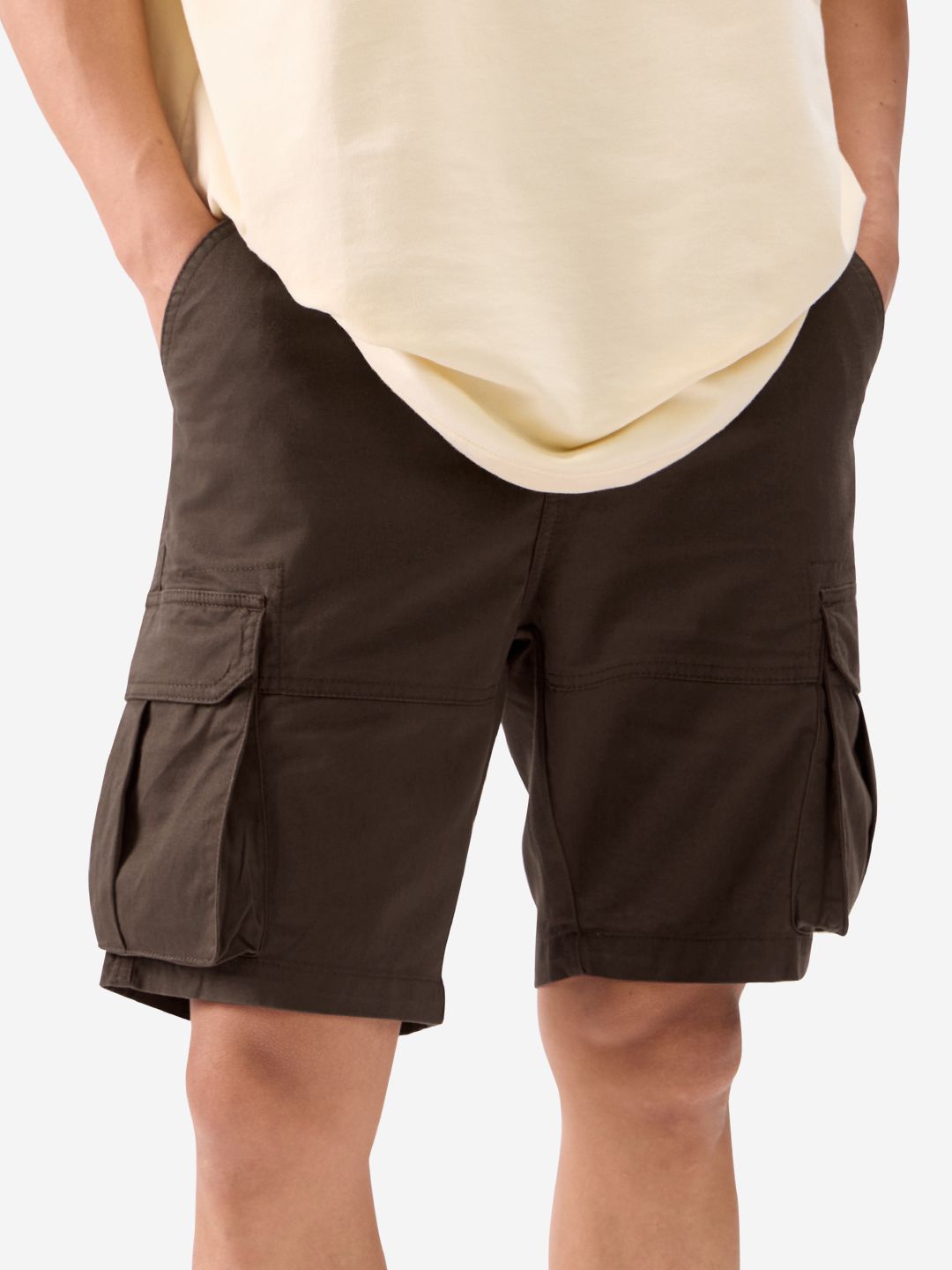 

The Souled Store Men Regular Fit Mid Rise Cargo Shorts, Brown