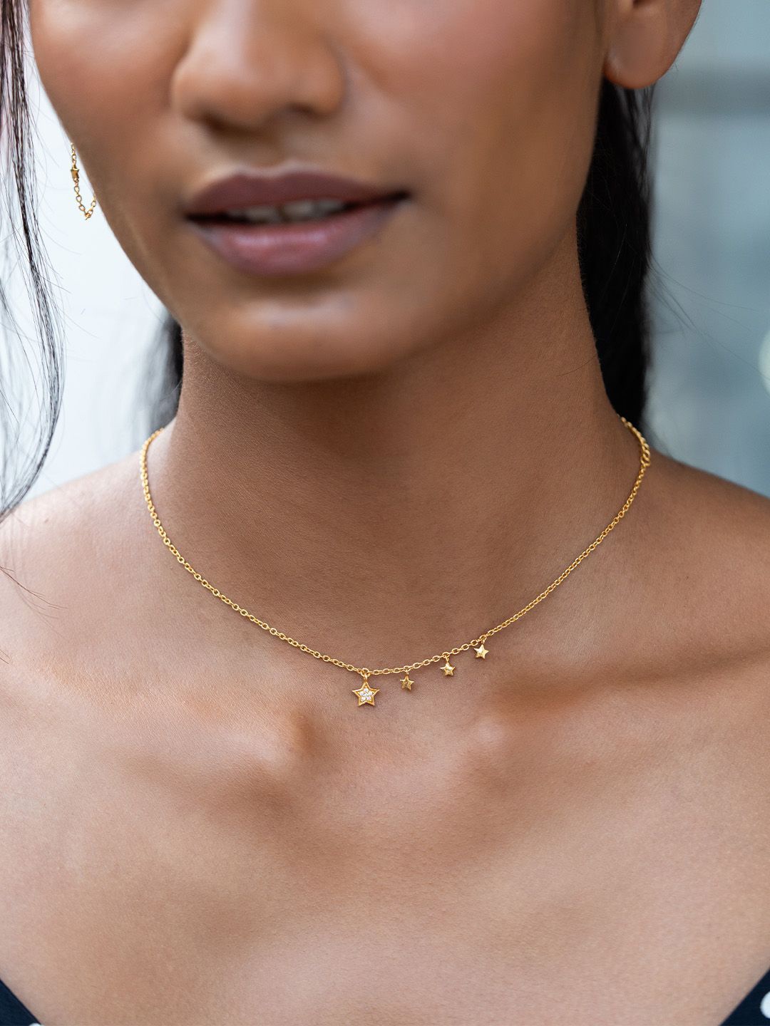 

SHAYA 925 Sterling Silver Gold-Plated CZ Stone Studded Necklace