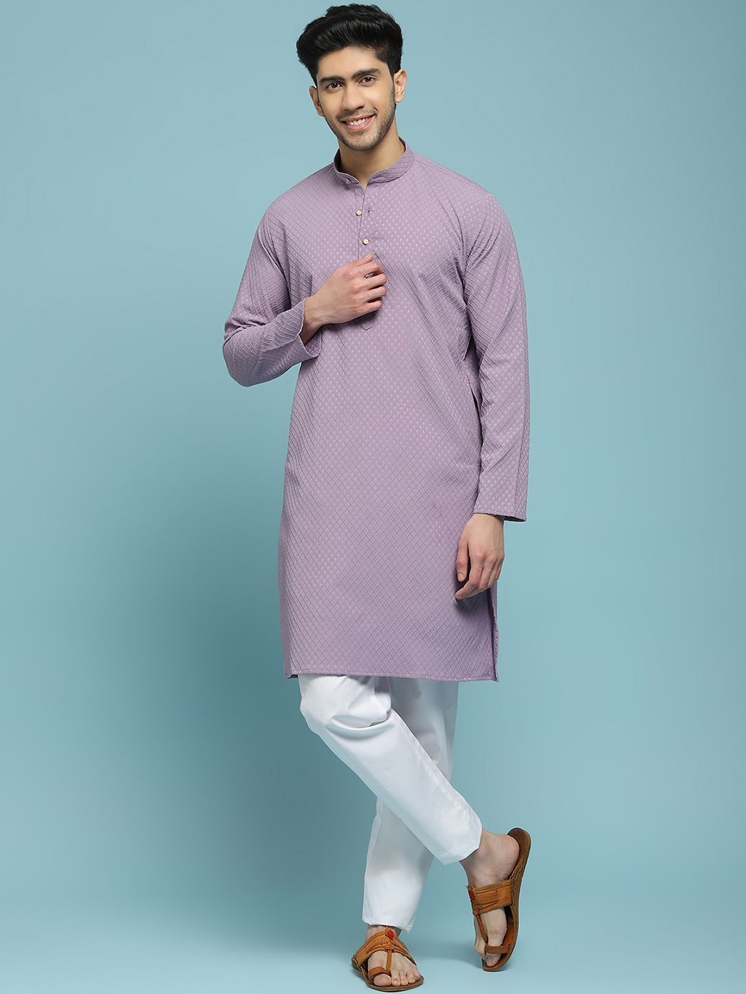 

House of Chikankari Solid Woven Kurta, Purple
