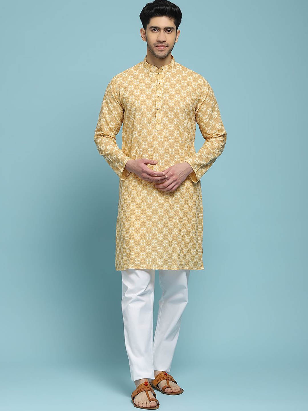 

House of Chikankari Embroidered Woven Kurta, Beige