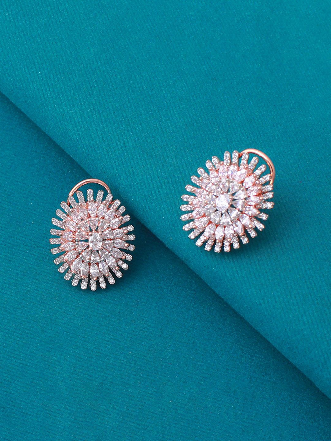 

Mirana Rose Gold Plated AD Stone Studded Contemporary Studs Earrings