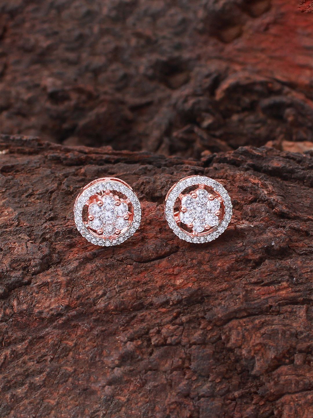 

Mirana Rose Gold Plated AD Stone Studded Contemporary Studs Earrings